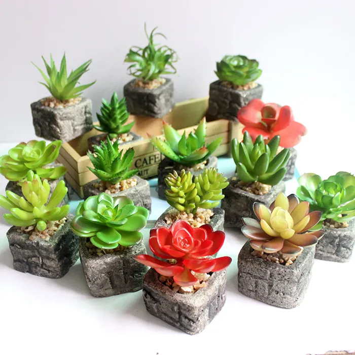 Artificial Green Potted Emulational Succulents Small Plant With Pots for Home Garden Wedding Table Birthday Christmas Party Decor