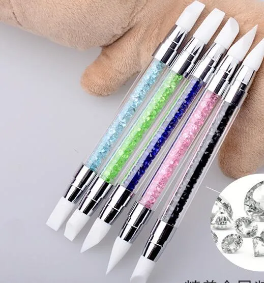 Nail Art Pen Soft Silicone Carving Craft Supplies Pottery Sculpture UV Gel Building Clay Nail Art Pencil DIY Tools Double