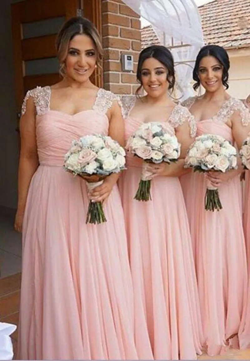 2017 Coral Bridesmaid Dresses For Summer Garden Boho A Line Cap Sleeves Pleats Maid of Honor Gowns Sexy Wedding Guest Dress5927289