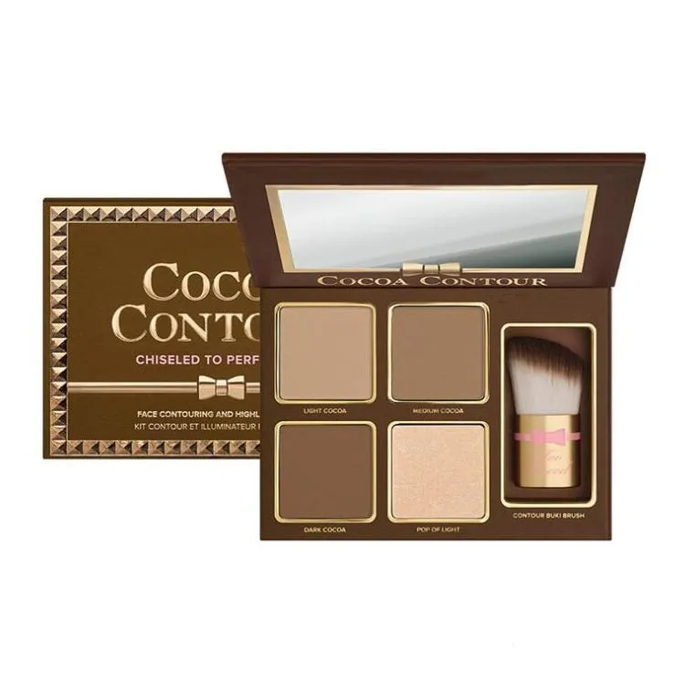 COCOA Contour Kit Highlighters Palette Nude Color Cosmetics Face Concealer Makeup Chocolate Eyeshadow con Contour Buki Brush