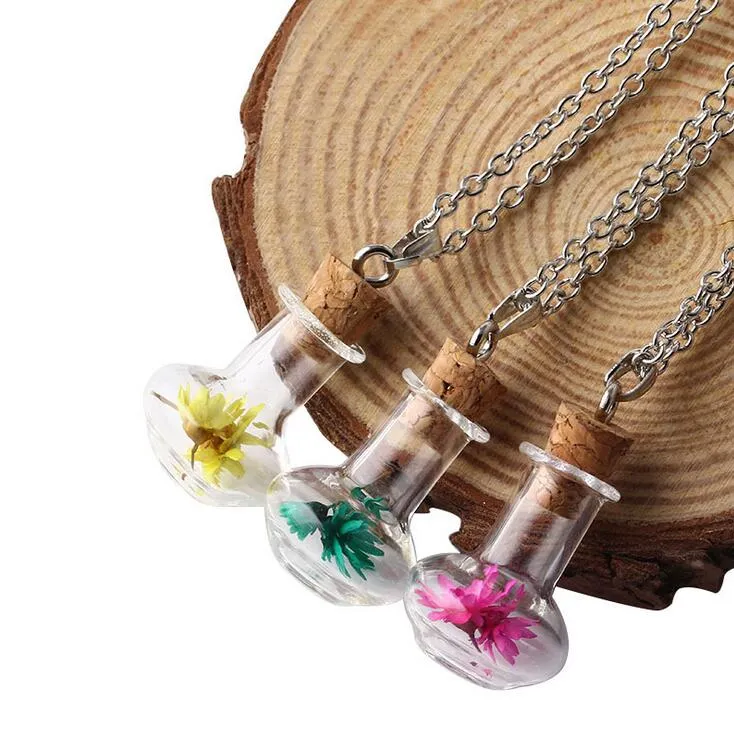 Explosioner Listade Vase Torked Flower Necklace Pendant Series Women's Drift Bottle Wish Bottle WFN295 (With Chain) Mix Order 20 Pieces Mycket