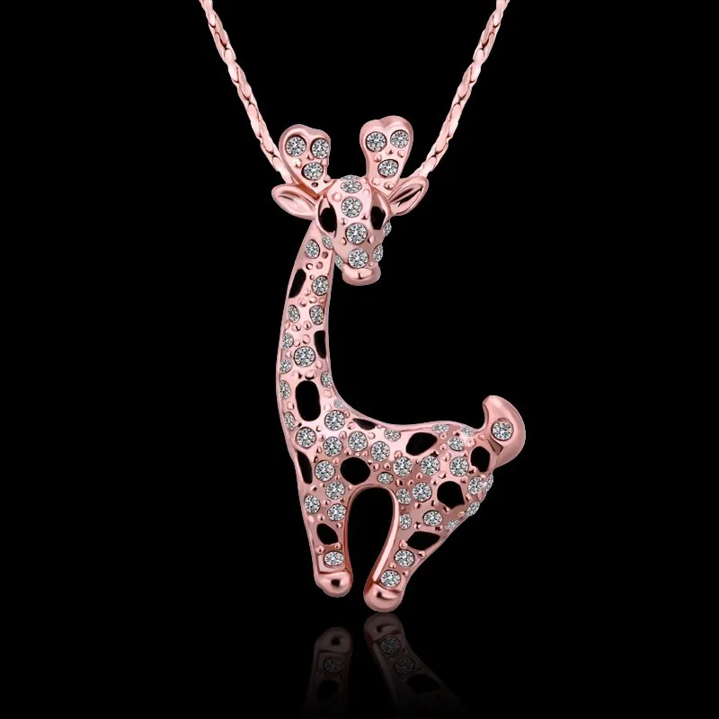 Varm Försäljning Rose Gold White Crystal Smycken Halsband för kvinnor DGN522, Giraff 18K Gold Gem Pendant Halsband med kedjor