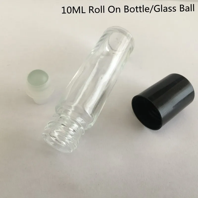 1 / 3OZ clear glazen roller flessen 10ml lege glazen geur parfum etherische olieloller flessen met glazen roller ballen zwart schroefdop