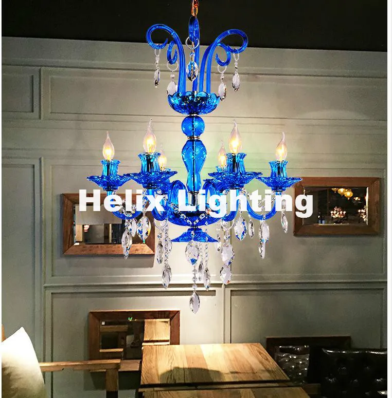 Kostenloser Versand D65cm 6L Lila/Grün/Blau Kristall Kronleuchter LED Candelabro für Café Bar Kid Moderne Led kristall Kronleuchter