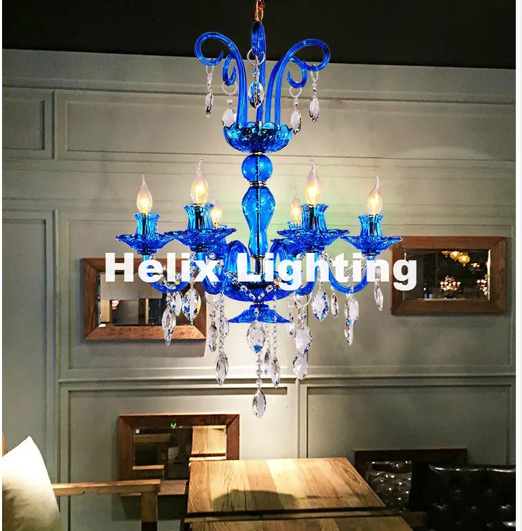 D65cm 6L Purple/Green/Blue Crystal Chandelier LED Candelabro for Coffee Shop Bar Kid Modern Led Crystal Chandelier