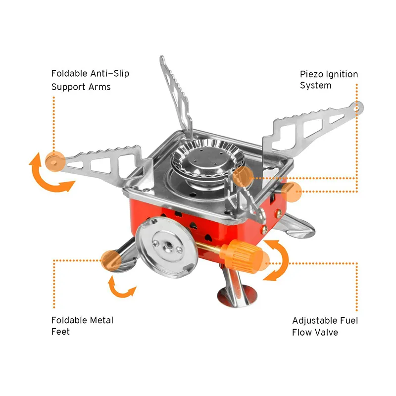 2017 Outdoor 4000BTU Automatic Piezoelectric One Burner Gas Stoves Four Square Picnic Camping Backpacking Cook Stove