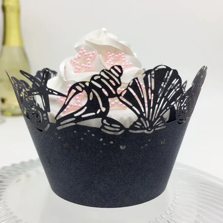 Ślub Favors Shell Laser Cut Lace Cream Cup Cup Cupper Cupcake Wrappers na Wesel Birthday Party Decoration za dużo