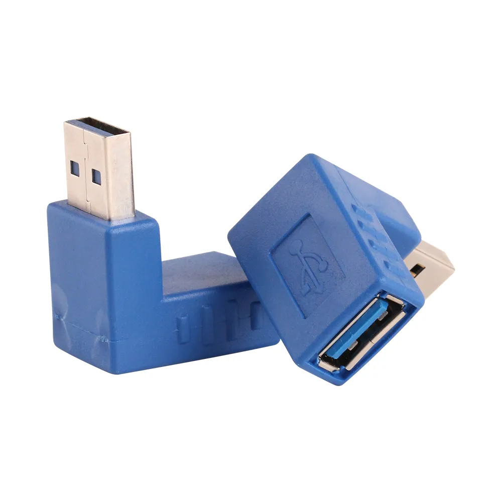 Universal USB 3.0 Skriv en manlig till kvinnlig Vänster + Höger Anslut 90 grader upp + Nedvinkelanslutningsadapter Kopplare Högkvalitativ blå