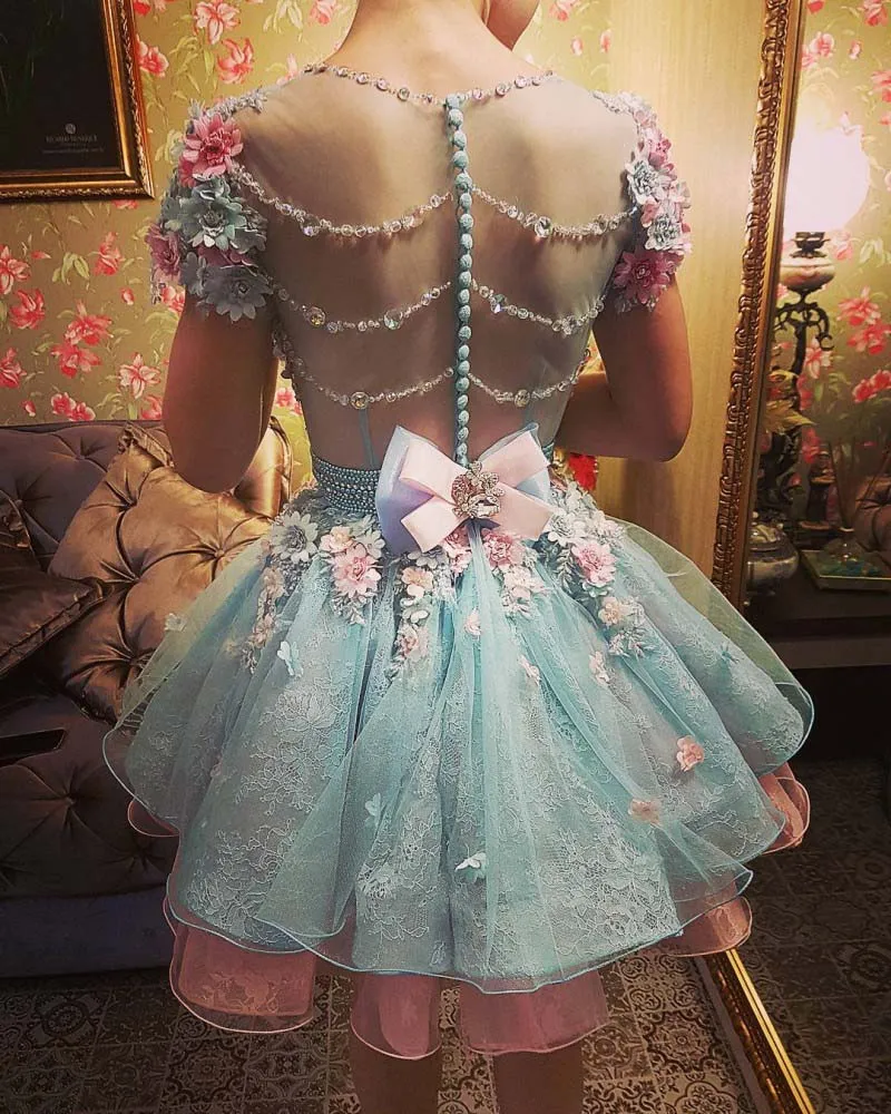 Abiti da homecoming con applicazioni floreali 3D caldi Abiti da ballo con perline a maniche corte 16 dolci Abito da sera formale vintage taglie forti