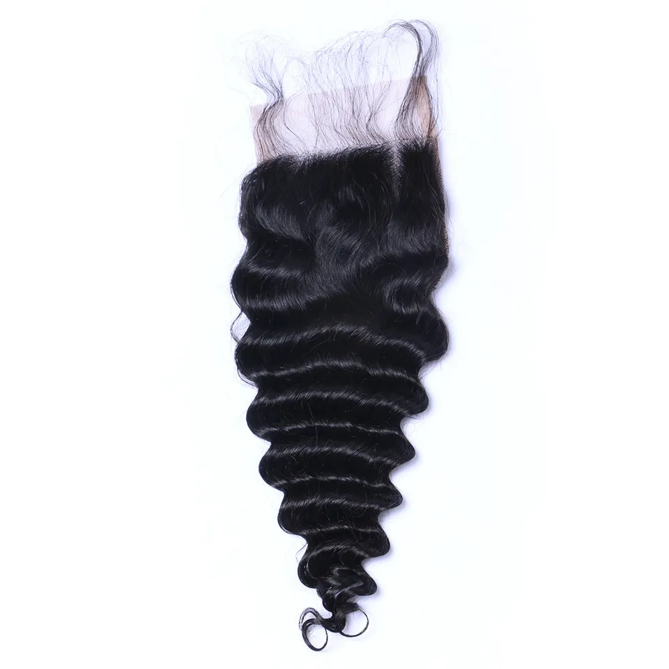الشعر البرازيلي العذراء موجة عميقة 4x4 الدانتيل أعلى إغلاق الجزء الأوسط يمكن صبغ اللون الطبيعي