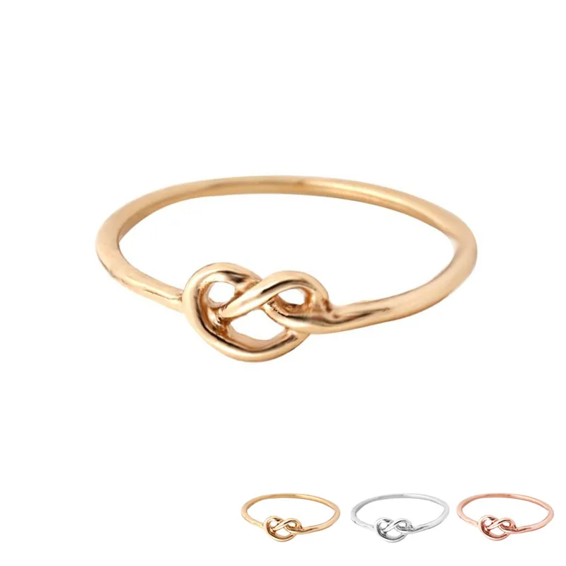 Groothandel mooie hart knoop ring goud zilver en rose vergulde dagelijks sieraden infinity vrouwen ring EFR065