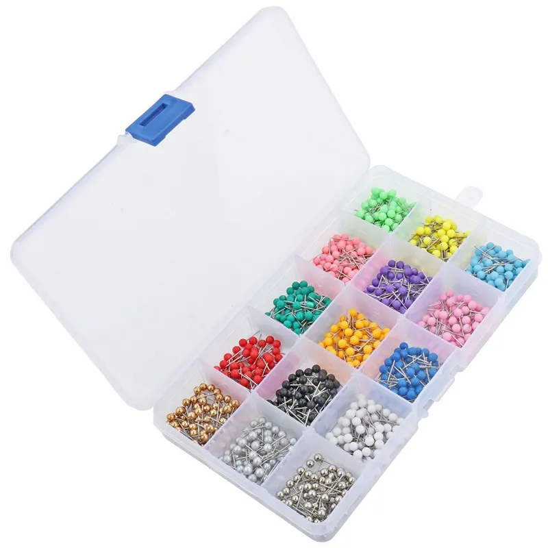 1500 Pieces 15 Colors Map Tacks Push Pins Plastic Head With Steel Point, 1/ 8 Inch