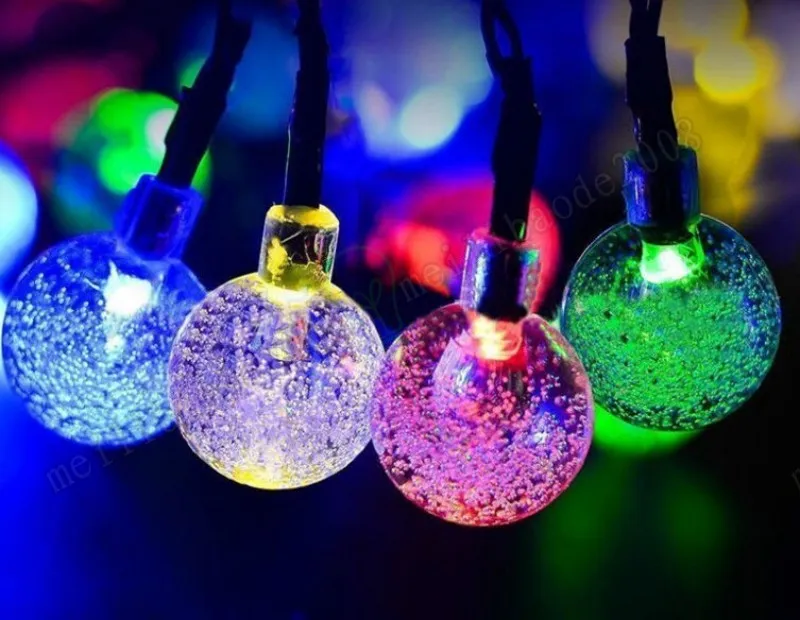 Hoge Kwaliteit Solar Powered LED Outdoor String Lights 6m 30leds Crystal Ball Globe Fairy Strip Lights voor Buiten Garden Party Christmas Myy