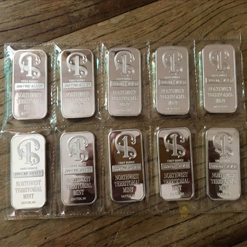 100個のPCSの非磁性1 OZ本銀メッキ北西1 oz Bullion Bar Coin 50 x 28 mm真空プラスチックパッケージコレクタブルデコレーションバー