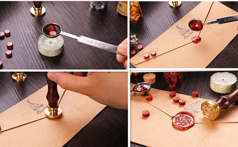 Clear stamps Vintage Love Heart Letter Envelope Custom Picture Logo Wedding Invitation Wax Seal Sealing Stamp Rosewood Handle Set