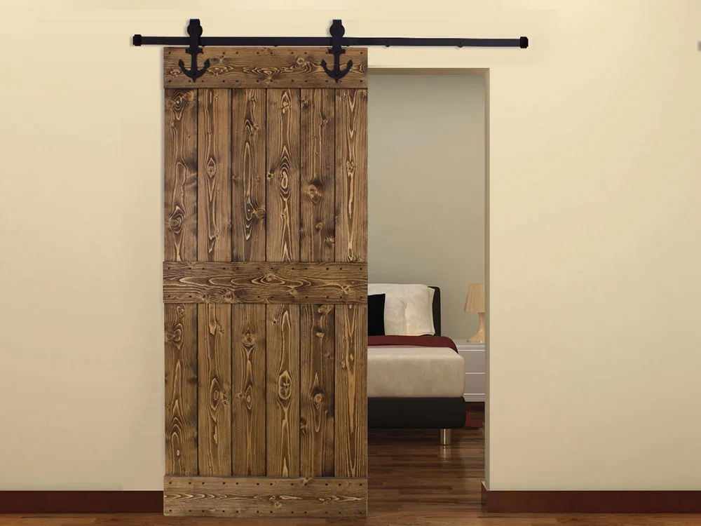 Spedizione gratuita 4-8.2FT Anchor Style Nero Antico Rustico Acciaio Fienile Singolo Porta Scorrevole In Legno Hardware Kit Binario Interno