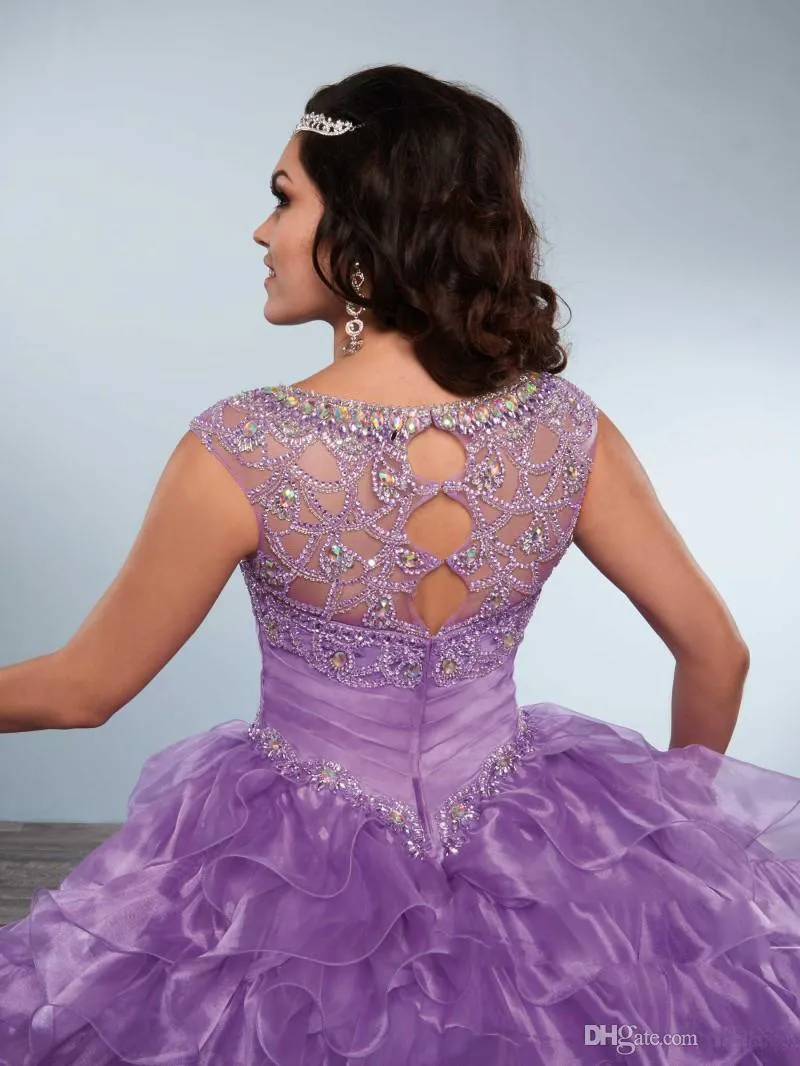 Robes de quinceanera pourpre 2018 Robes Bling Jewel Neck Sweet 16 Masquerad Ball Robes Organza Lavender Crystal Debutante Raga5035129