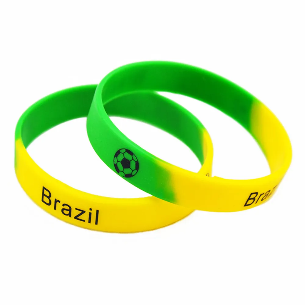 1PC فريق كرة القدم الأزياء سيليكون معصمه مطاط معصم طقم بلون مطبوع شعار البرازيل البرتغال إسبانيا وفرنسا