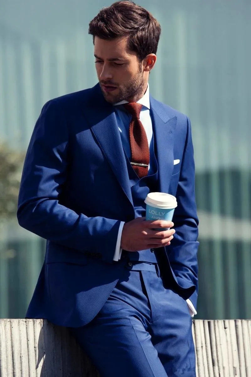 Королевский синий блейзер Masculino Slim fit мужские костюмы свадебный костюм жениха Homme 3 шт. Шафер жениха смокинги куртка + брюки+жилет