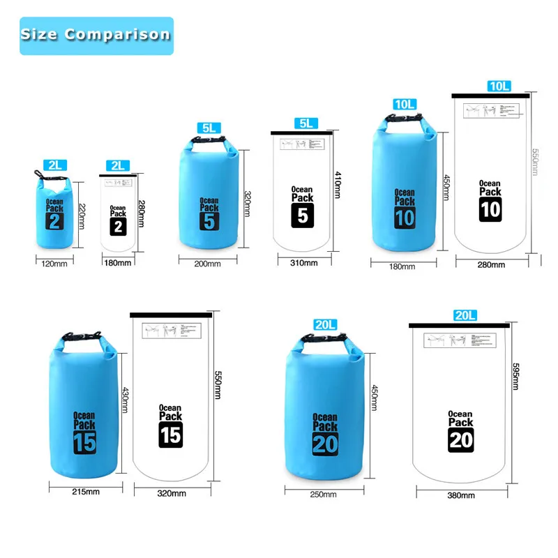 2L 3L 5L 10L 15L 20L 30L Waterproof Dry Storage Bag Outdoor Sport Swimming Rafting Kayaking Sailing Canoe1622285