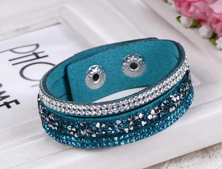 Fashion Wrap Bracelets Slake Leather Bracelets With Crystals Couple Jewelry G34