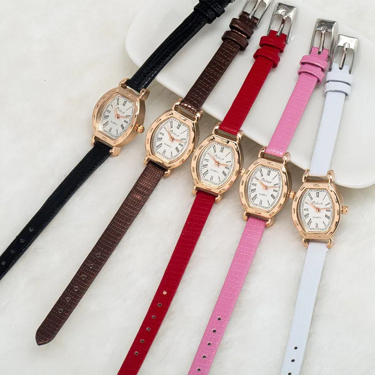 Gril pulseiras relógios de alta qualidade moda pulseira de couro pu relógio relógio retrô numeral romano tonneau design de quartzo movimento pulseira relógio relógio de pulso