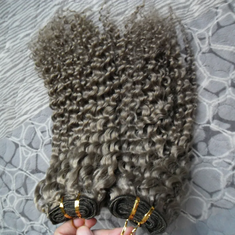 Grå hår väv Brasilianskt hårväv buntar 200g Brasiliansk Kinky Curly Virghow Gray Curly Weave Human Hair 2st