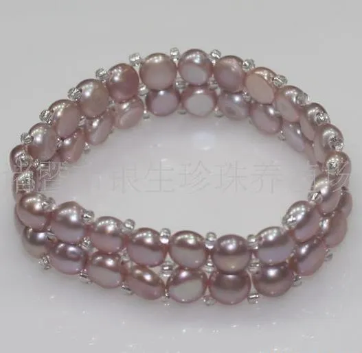 Perfektes Perlenarmband, elastisches Schnurarmband, 6,5 Zoll zweireihiges Süßwasserperlenarmband in natürlicher Farbe.