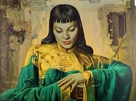 Encadré Vladimir Tretchikoff "Dame d'Orient '1955, véritable peinture à l'huile de portraits célèbres célèbres peints à la main, huile sur toile épaisse multi tailles P066