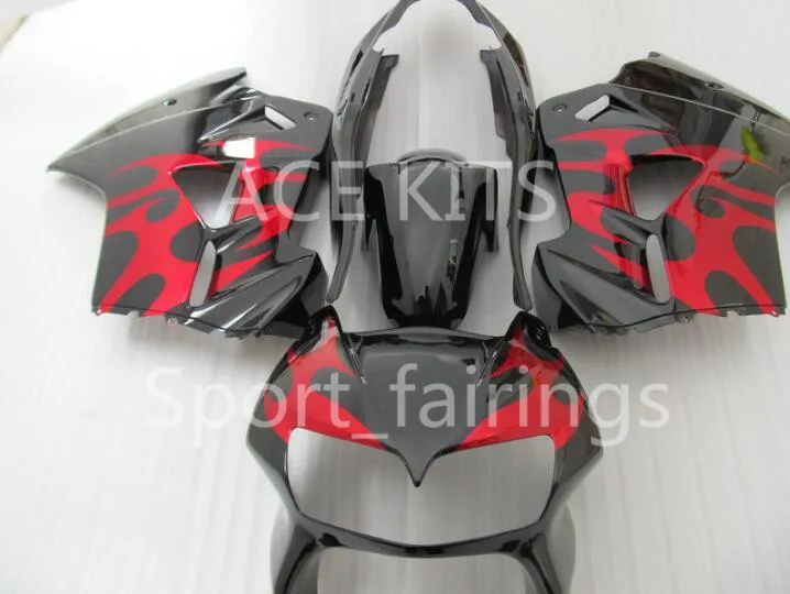 Motorcykel Fairing Kit för Honda VFR800 98 99 00 01 VFR 800 1998 1999 2000 2001 ABS Red Flames Black Fairings Set + 3Gifts VB04