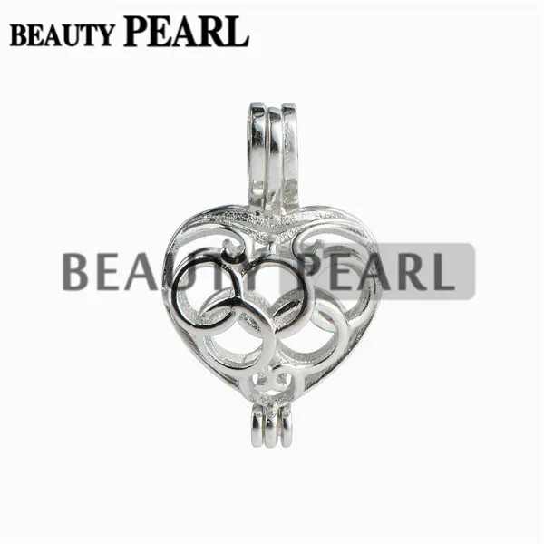 5 stycken Locket Presentbur 925 Sterling Silver Kärlek Önskar Pearl Heart Hollow Cage Pendant Montering