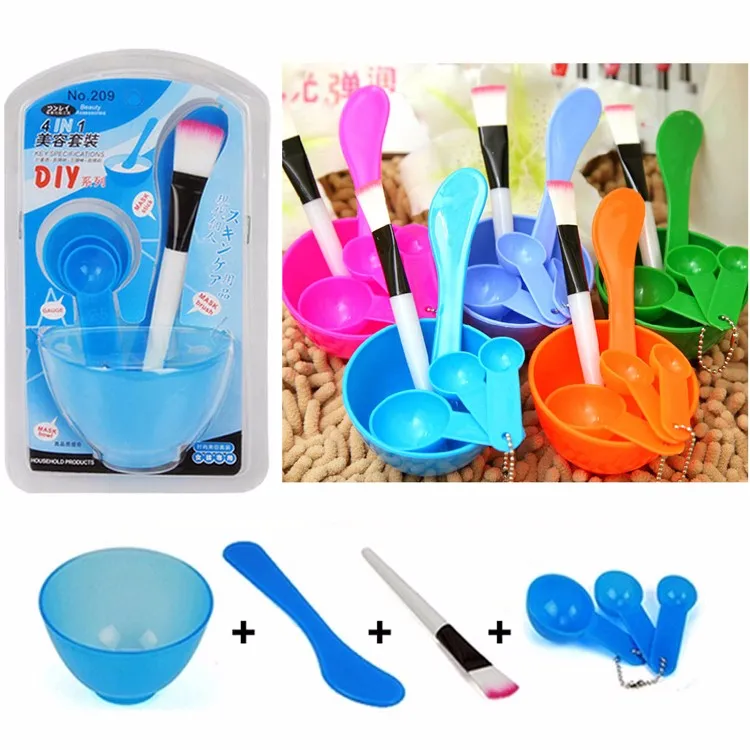 Partihandel-6 In1 Nya Kvinnor Ladies Makeup Beauty DIY Facial Face Mask Bowl Borste Spoon Stick Tools Set Tools Gratis frakt