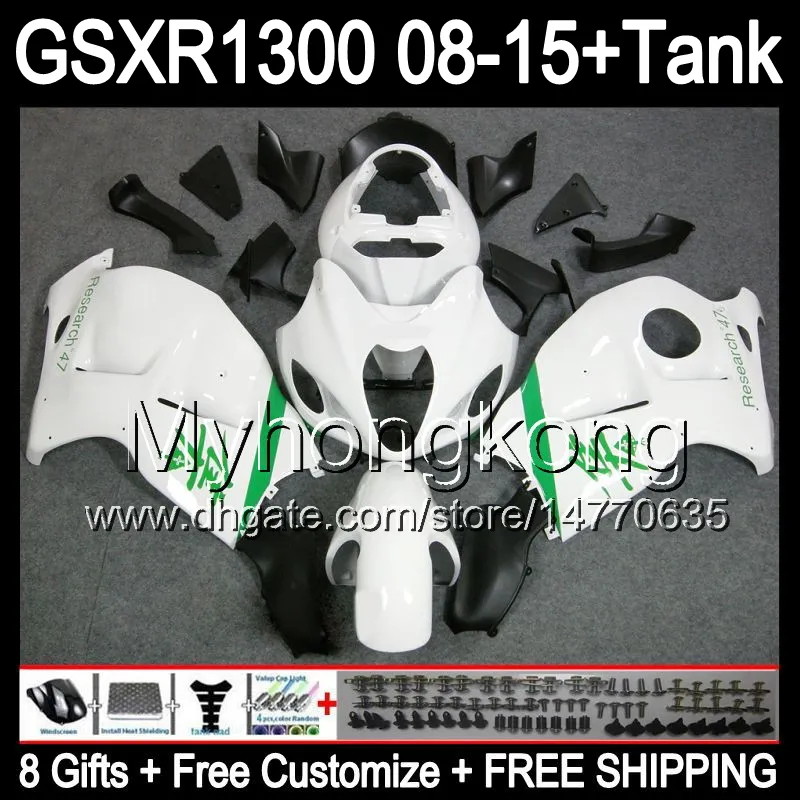 Glans vit 8Gifts för Suzuki Hayabusa GSXR1300 08 15 GSXR-1300 14MY96 GSXR 1300 GSX R1300 08 09 10 11 12 13 14 15 Fairing White Black Kit