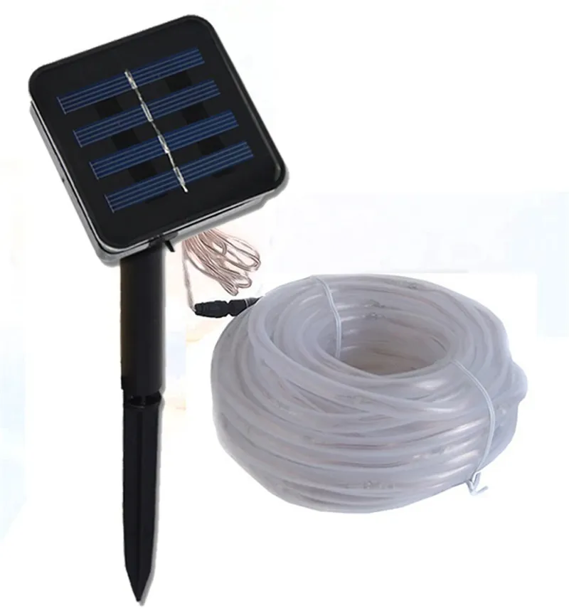 12m 100 LED Solar Tube Lights Vattentät IP65 Solsträngljus med 1000 mrh Batteri för Yard Garden Pool Patio Deck Fence