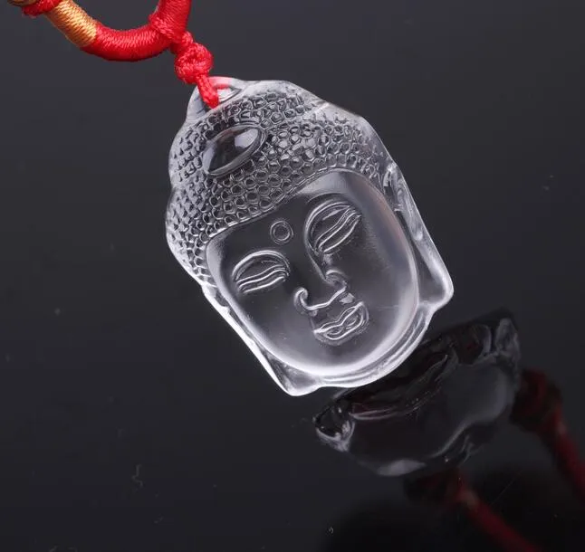 2017 offres spéciales délicat sculpté véritable cristal blanc naturel tête de bouddha pendentif + collier gratuit 