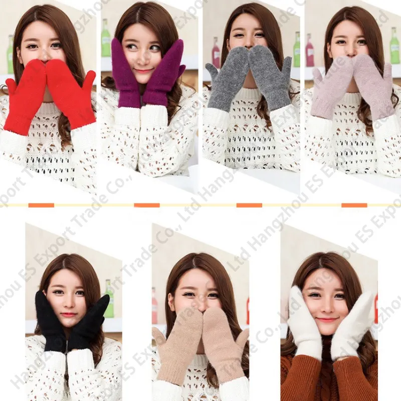 Pure Color Women Warm Gloves Winter Mittens Simple Design Christmas Gift