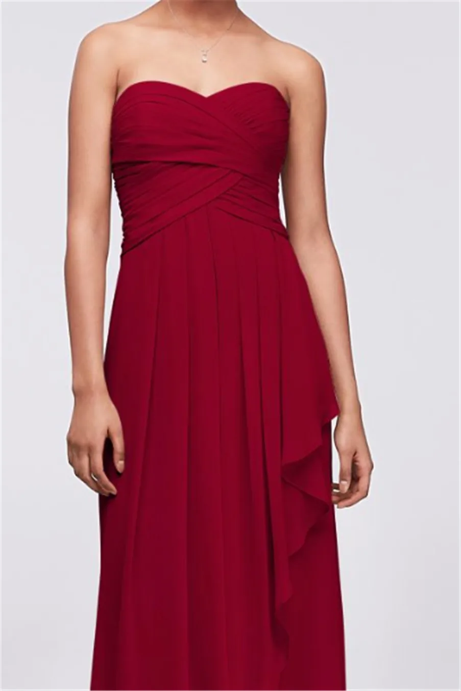 Strapless crinkle chiffon hotsell dress with cascade skirt