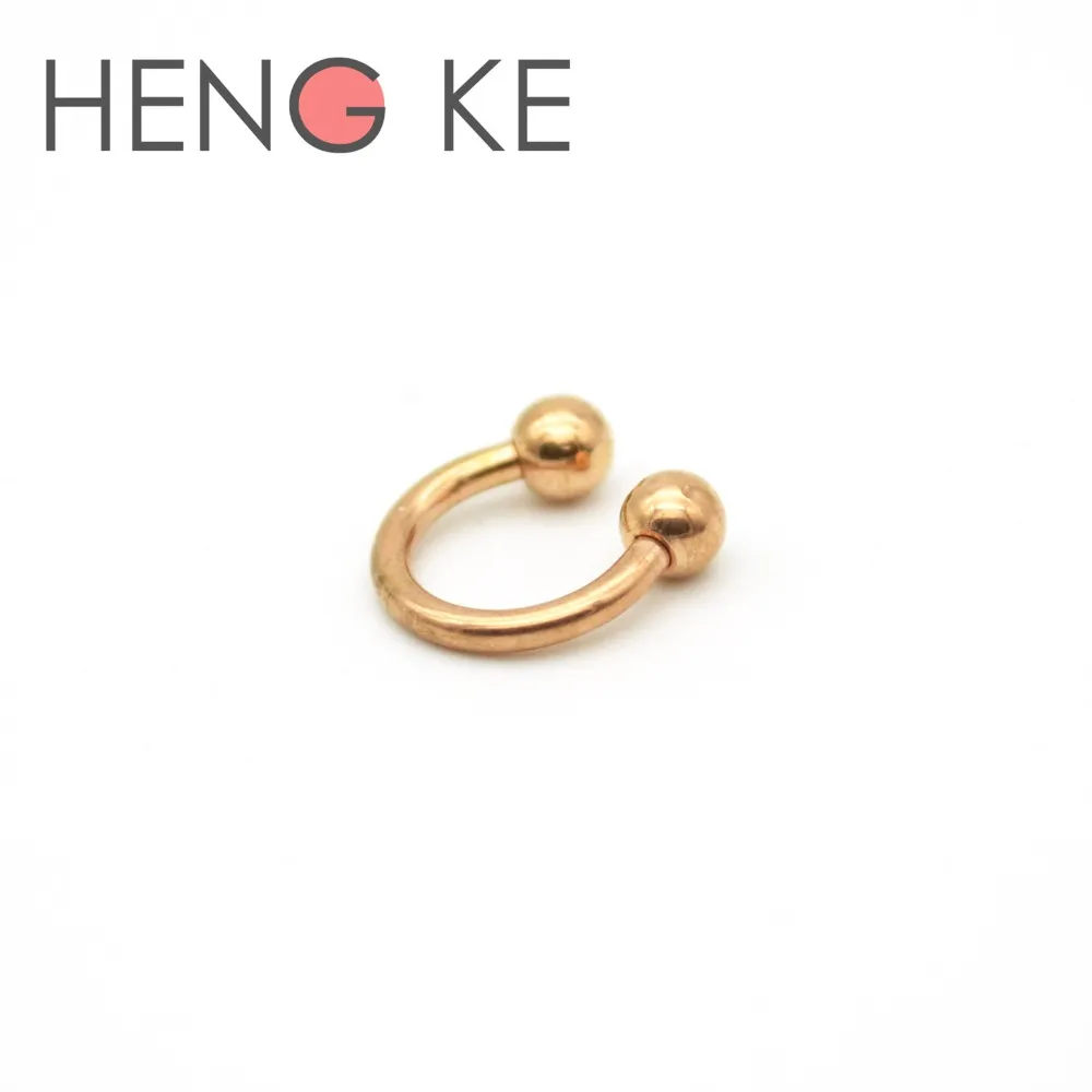 Rose Gold Horseshoes Ring Labret Lip Rings With Ball Circular Barbell Nose Hoops Septum Piercing 316L Stainless Steel Earrings269m