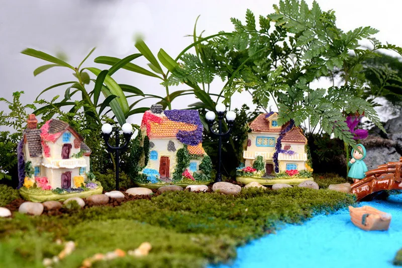 Nowoczesny Mini Willa Ogród Dekoracji Micro Chałupa Żywica Figurka Miniaturowy Krajobraz Handmade DIY Crafts Moss Terrarium 4 Wzory