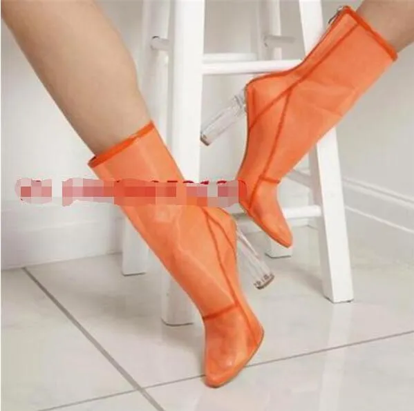 2017 novas mulheres botas de malha de ar calcanhar claro ankle booties chunky calcanhar dedo do pé ponto botas sapatos gladiador sandálias botas mulher