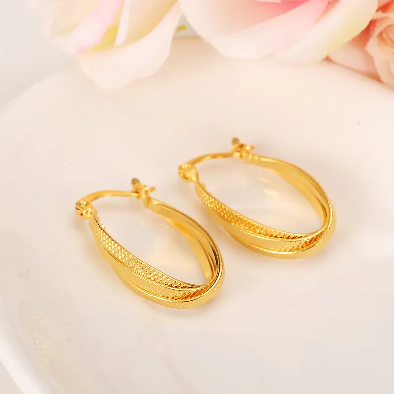 Trendy Earrings Women 24K Yellow Real Solid Gold GF jewelry Arab Middle Eastern Africa Indian Brazilian Dubai Jewellery Technology3013