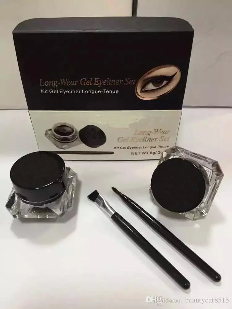 Hot Wholesale Eyeliner Kit Long-wear Gel Liner set 2pcs with eye brushes Genuine Quality Liquid Eyeliner Makeup Free Ship