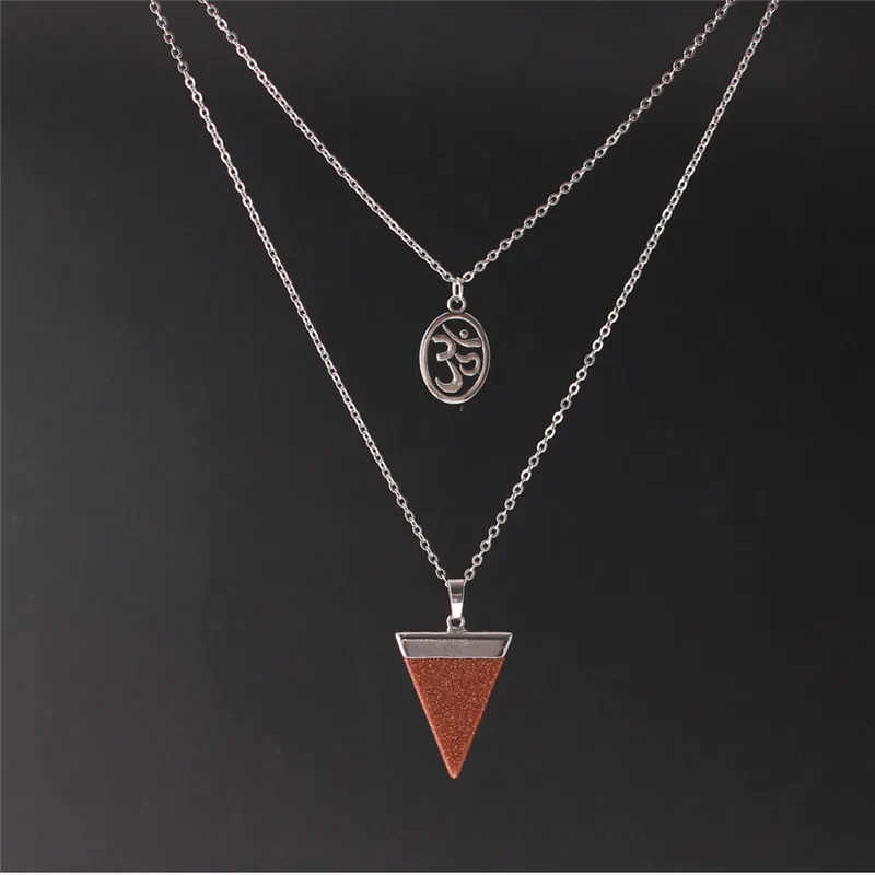 Hot Sale Novelty Design Western Style Multilayer Pendants Ohm Pyramid Triangle Natural Stone Women Necklaces Dainty OM Yoga Hinduism Jewelry