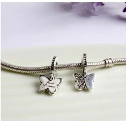 Fits Pandora Sterling Silver Bracelet Butterfly Dangle S925 Beads Loose Charms For European Snake Charm Chain Fashion DIY Jewelry