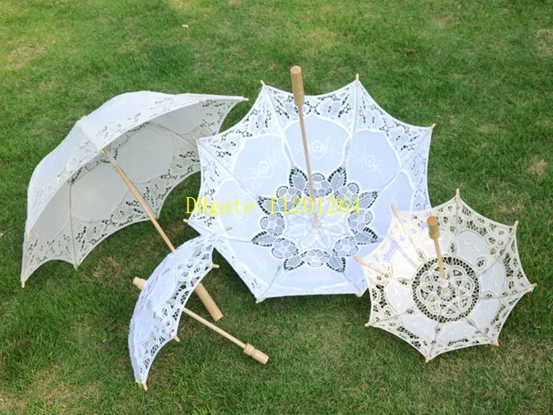 Expédition Rapide Date Grand Petit Parasols En Dentelle Élégante Parapluie De Mariage De Mariée 2 couleurs disponibles