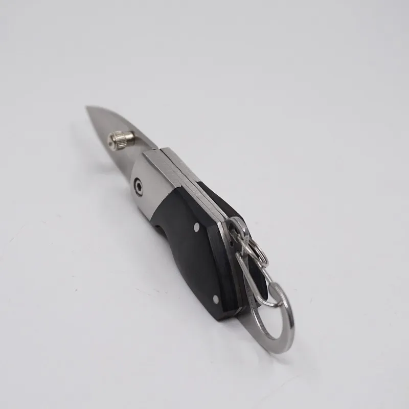 Mini Folding Pocket Knife Camping Key Chain Knife Keychain Black Tactical Rescue Survival Knives with Wood Handle EDC Tool