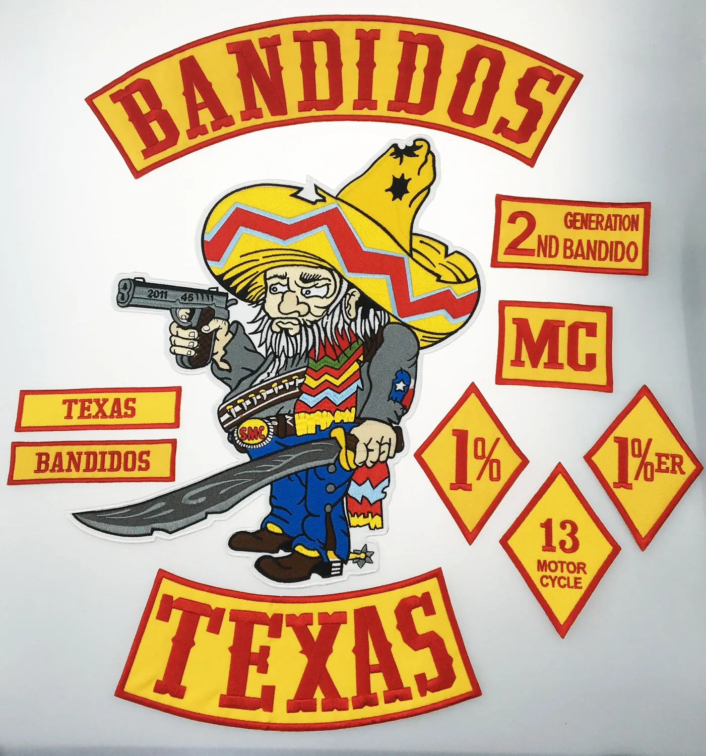 10 шт. Установка Bandidos Texas MC Patch Patch вышитый железо на полном размере с задним размером жилет мотоцикл Biker Patch 1% Patch Shi266o