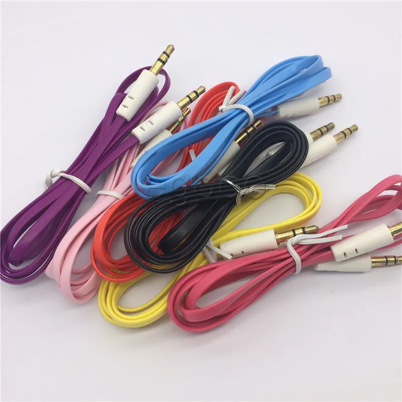 3,5 mm aux-kabel kleurrijke platte extra audiokabel man-man snoer universeel voor mp3-hoofdtelefoon luidspreker mp4 mobiele telefoons