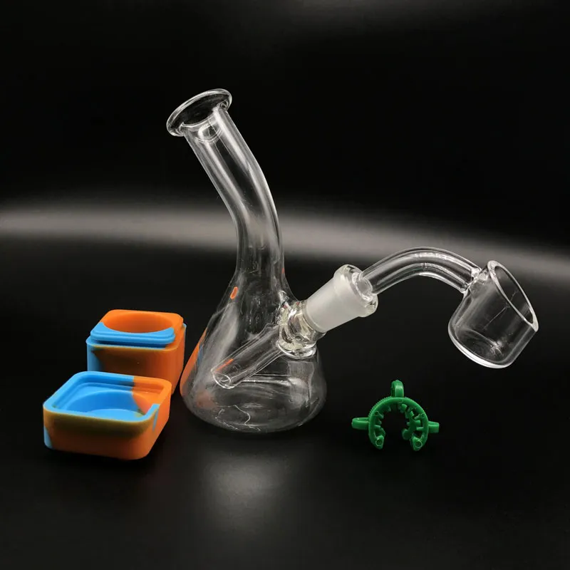 Mini-Glasbecher-Bongs, weiblich, 10 mm Gelenk, mit 2 mm Quarz-Banger-Nagel-Keck-Clips, Silikon-Antihaft-Wachsbehälter, Glas-Wasserpfeifen