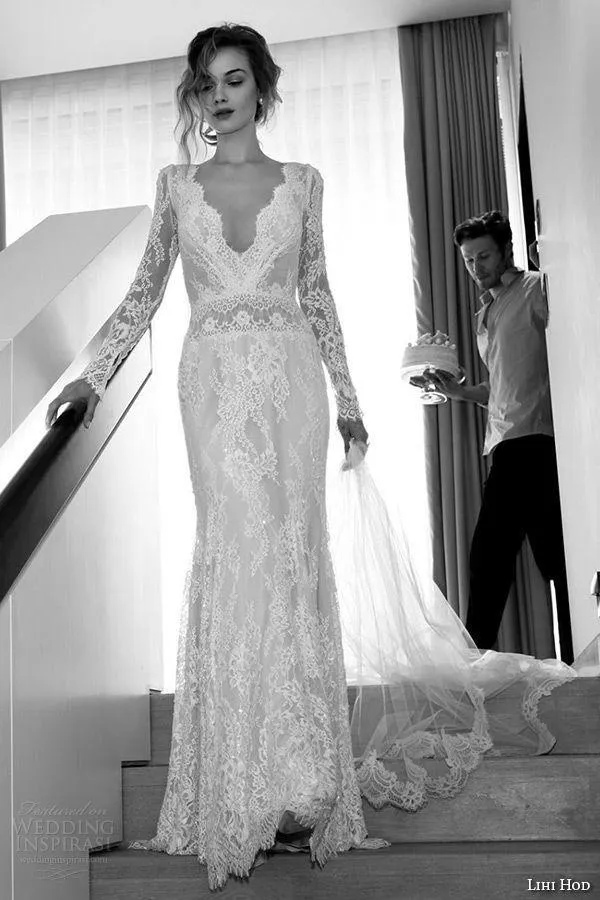 Vintage Vestidos De Nnovia Mermaid Wedding Dresses Long Sleeve Backless 2018 Lihi Hod Full Lace Bridal Gowns robe de mariée